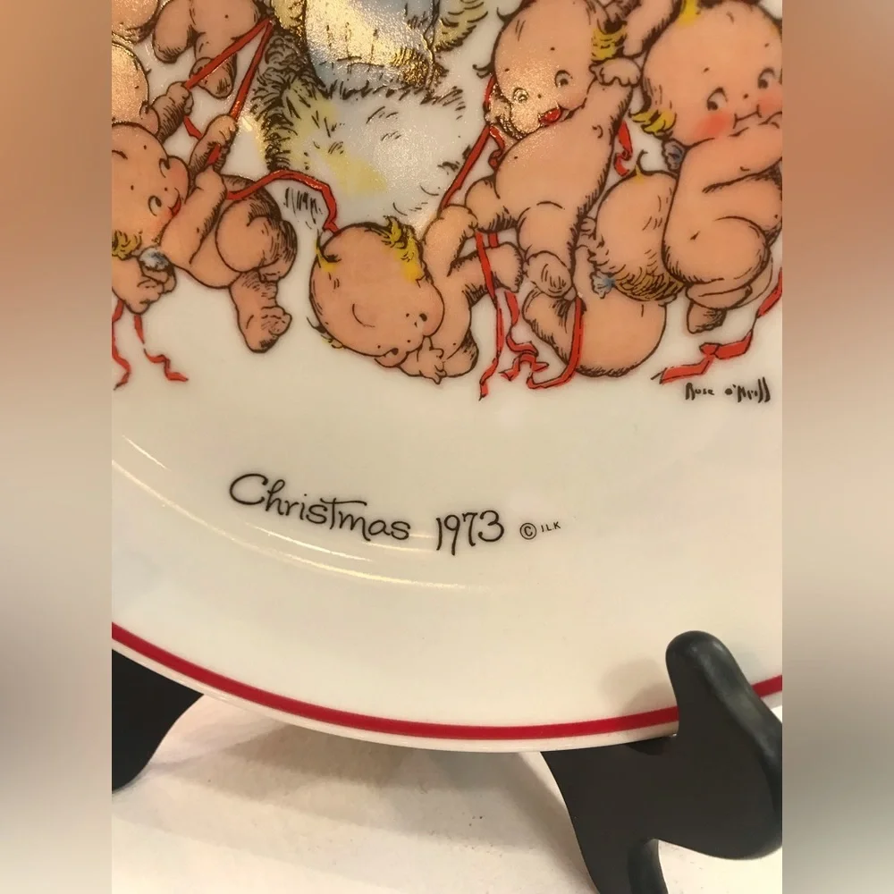 Santa And Kewpie Dolls Christmas Collectors Plate Vintage